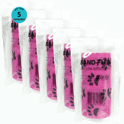 Atadura 10cm Rosa Com Patinhas Band-Flex Autoadesiva Para Animais Farex Kit Com 5 Atadura 10cm Rosa Com Patinhas Band-Flex Autoadesiva Para Animais Farex Kit Com 5